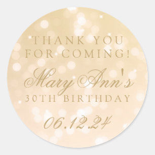 Sticker Rond 30e anniversaire Merci Gold Bokeh éclairs