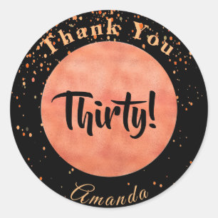 Sticker Rond 30e anniversaire noir rose or confetti merci