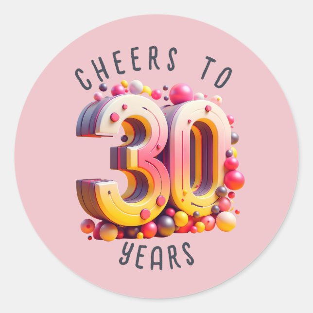 Sticker Rond 30e anniversaire ou anniversaire 3D Numéro Jalon (Devant)