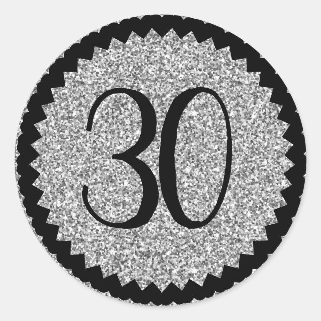 Sticker Rond 30e anniversaire Parties scintillant d'argent clas (Devant)