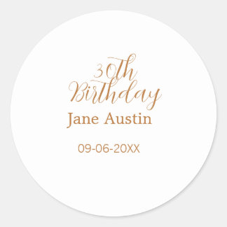 Sticker Rond 30th birthday copper brown simple stylish name dat