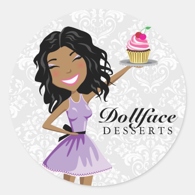 Sticker Rond 311 Dollface Desserts Ebonie Damask (Devant)