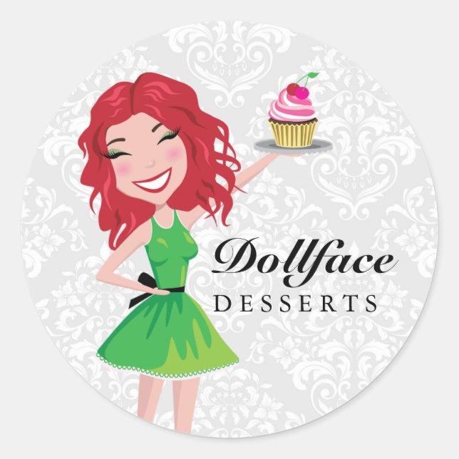 Sticker Rond 311 Dollface Desserts Rubie Red Damask (Devant)