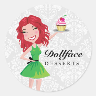 Sticker Rond 311 Dollface Desserts Rubie Red Damask