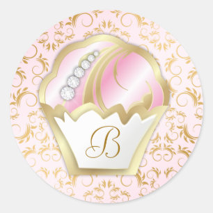 Sticker Rond 311 gâteaux à bijoux Monogramme Arrière - plan ros