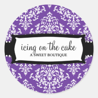 Sticker Rond 311 Glacage sur le gâteau blanc pourpre Damask