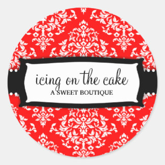 Sticker Rond 311 Glace sur le gâteau Cerisier Rouge Blanc Damas