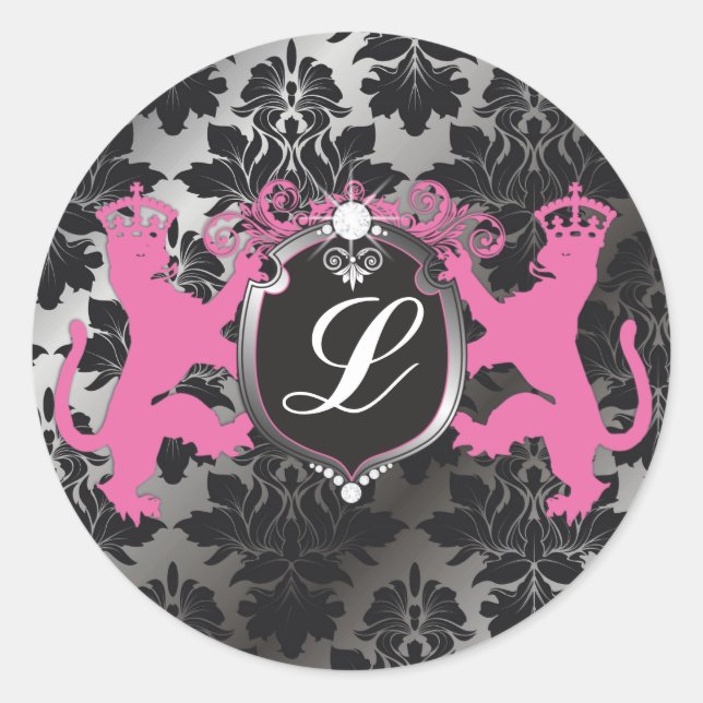 Sticker Rond 311 Luxe Lion Heraldry rose (Devant)