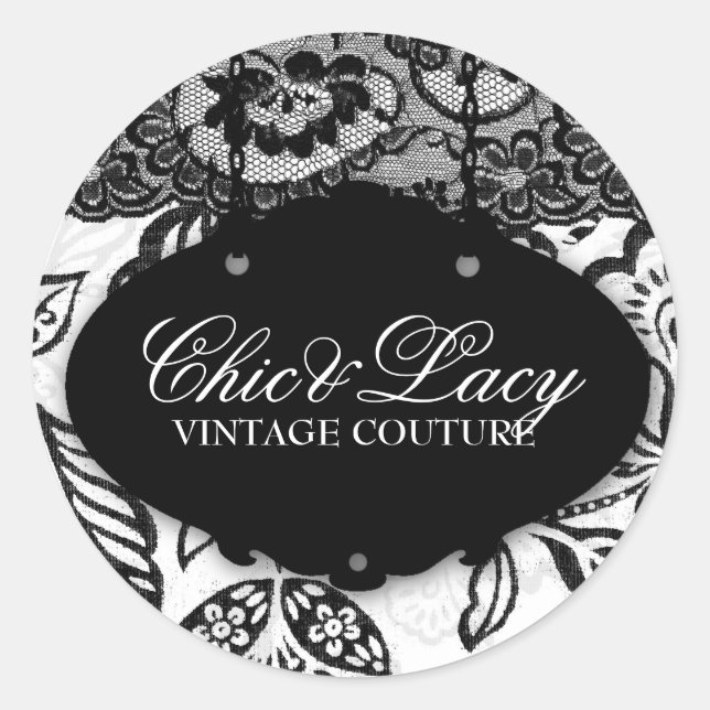 Sticker Rond 311 noir et blanc chic et de dentelle (Devant)