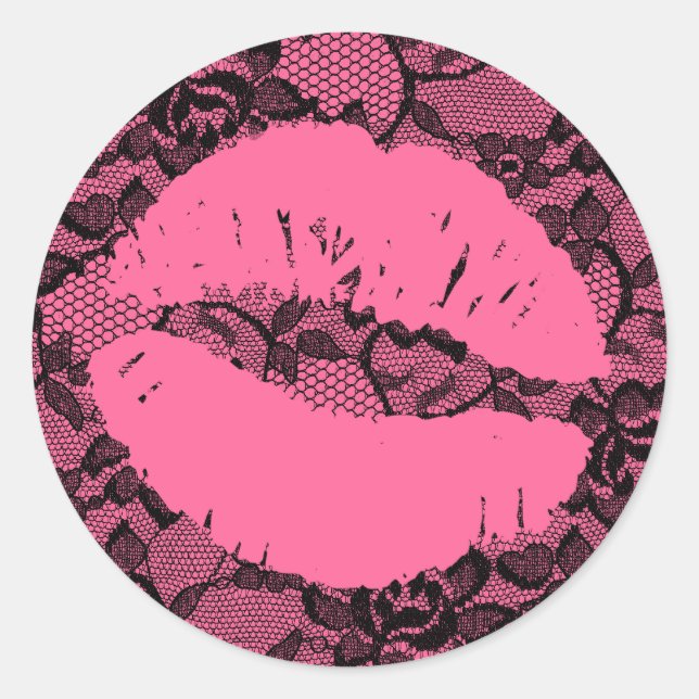 Sticker Rond 311 Oh Embrasse-le ! Dentelle rose sur lèvres rose (Devant)