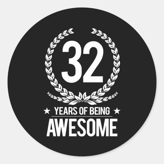 Sticker Rond 32e anniversaire (32 ans d'être génial) (Devant)