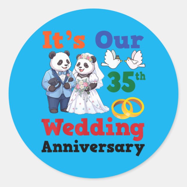 Sticker Rond 35e anniversaire de mariage Panda Couples ensemble (Devant)