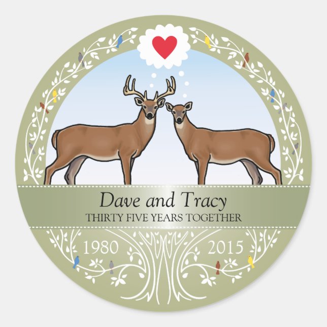 Sticker Rond 35e anniversaire de mariage personnalisé, Buck & D (Devant)
