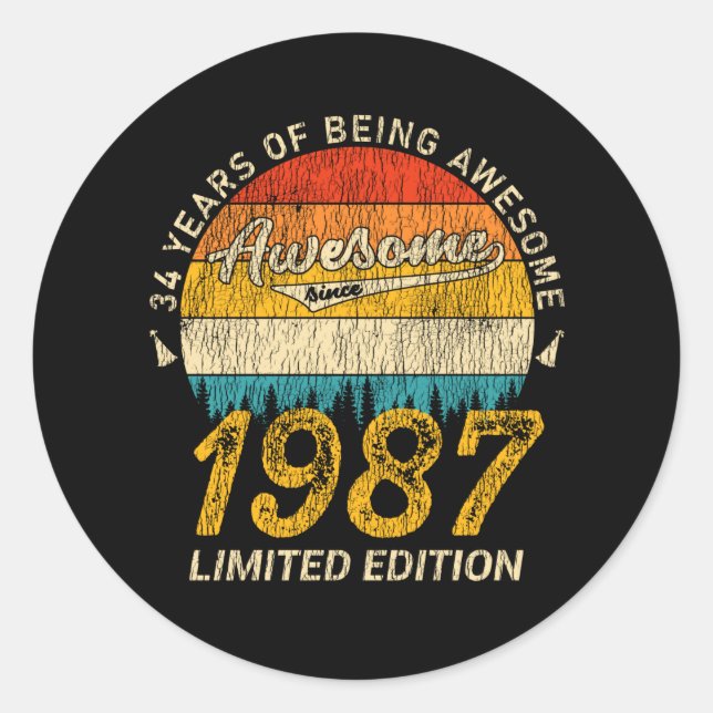 Sticker Rond 38 Ans 1987 Retro Awesome 38e anniversaire Cadeau (Devant)