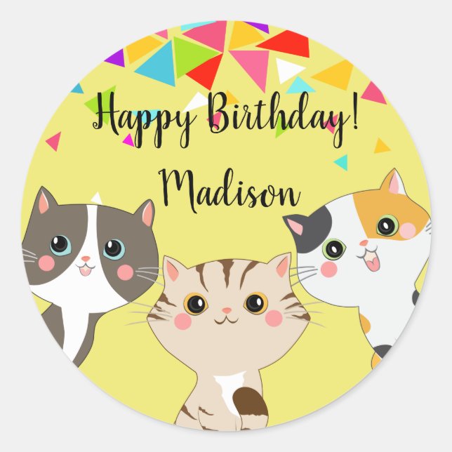 Sticker Rond 3 Adorable Kitty Joyeux anniversaire (Devant)