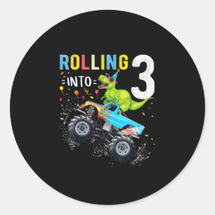 Sticker Rond 3 ans Anniversaire Dinosaur Monster Famille de cam