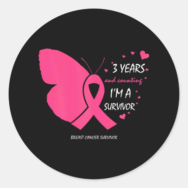 Sticker Rond 3 ans Cancer du sein Survivant rose gratuit (Devant)