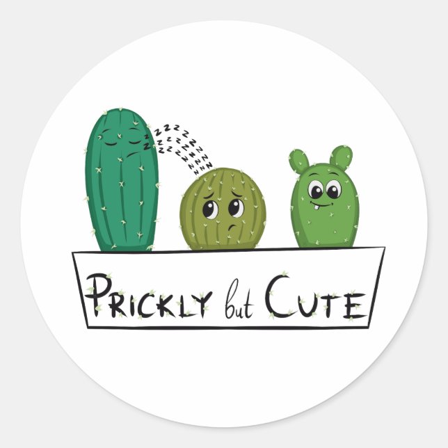 Sticker Rond 3 Cartoon Cactus Infants in Planter (Devant)