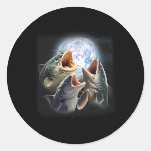 Sticker Rond 3 Catfish Hurling À La Lune Drôle Pêche Catfish