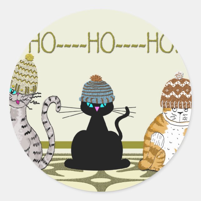 Sticker Rond 3 Chats Avec Noël Casquette (Devant)