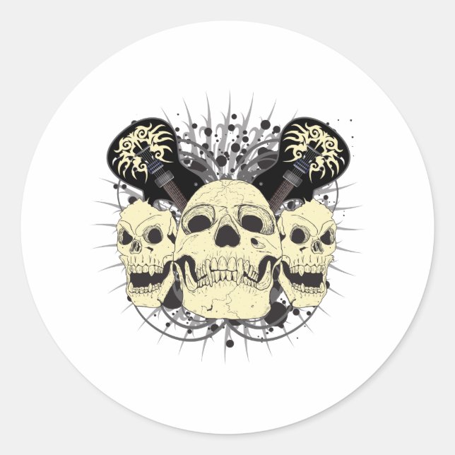 Sticker Rond 3 guitares crâniennes (Devant)