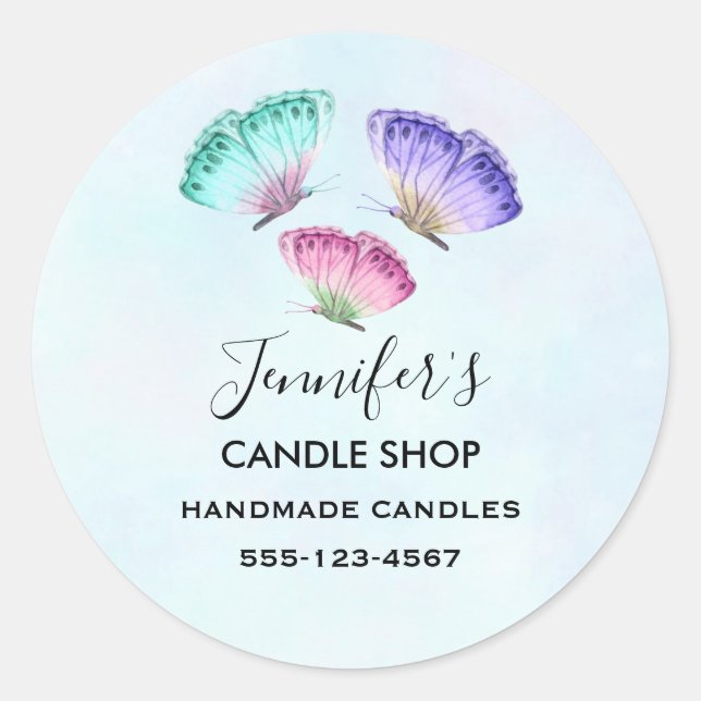 Sticker Rond 3 Joli Pastel Aquarelle Papillons Business (Devant)