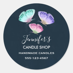 Sticker Rond 3 Joli Pastel Aquarelle Papillons Business