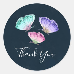 Sticker Rond 3 Joli Pastel Aquarelle Papillons Merci
