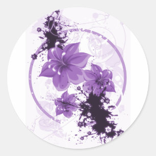 Sticker Rond 3 Jolies Fleurs - Violet
