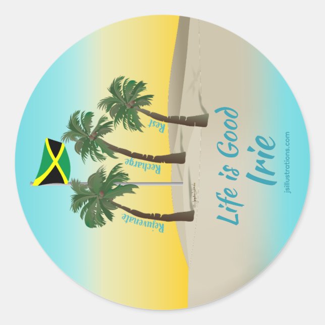 Sticker Rond 3 Palmiers Jamaïque Relax-Recharge-Rejeuner (Devant)