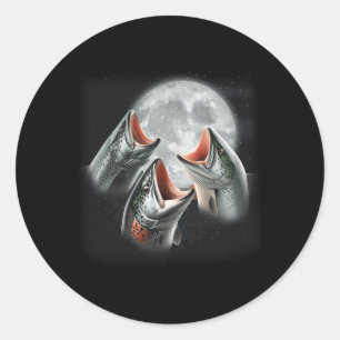 Sticker Rond 3 Poissons Saumons Qui hurlent Sur La Lune Drôle S