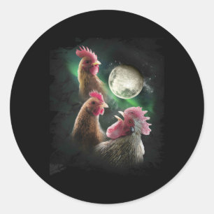 Sticker Rond 3 poulets Lune Loup Poules Loups hurlants 