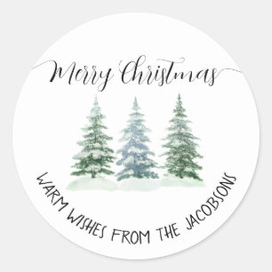 Sticker Rond 3 Sapins Simple Noël Rustique Joyeux
