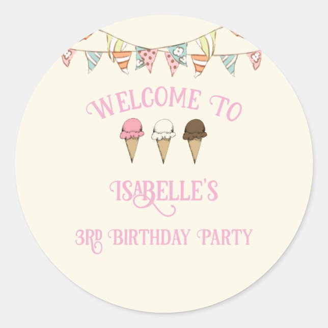 Sticker Rond 3 Scoops of Fun 3ème anniversaire de la fête de la (Devant)