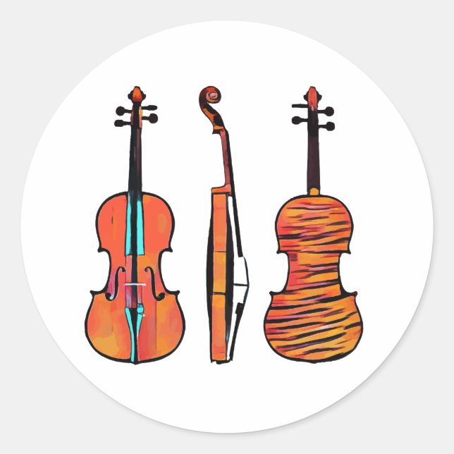 Sticker Rond 3 violons Instruments de musique originaux Pop Art (Devant)