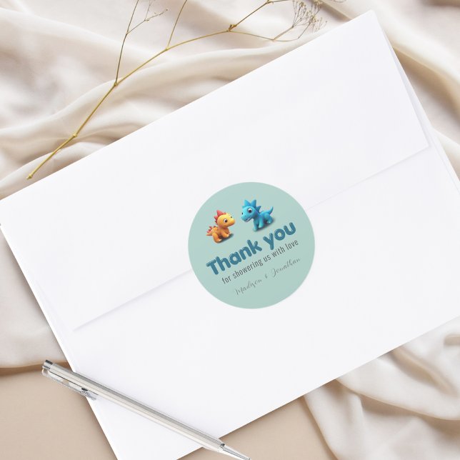 Sticker Rond 3d Dino dinosaur bébé douche merci (Créateur téléchargé)