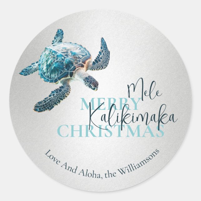 Sticker Rond 3D Turtle Mele Kalikimaka | Custom  (Devant)