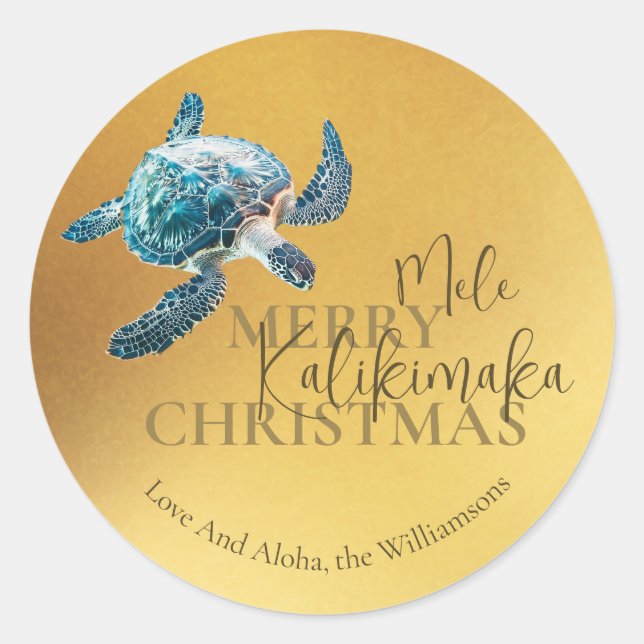 Sticker Rond 3D Turtle Mele Kalikimaka | Custom  (Devant)