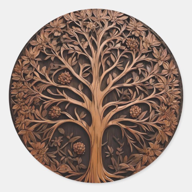 Sticker Rond 3D Warah Tree Wood Print, (Devant)