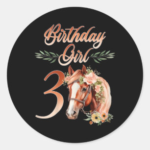 Sticker Rond 3e anniversaire Fille équitation équitation 3 ans