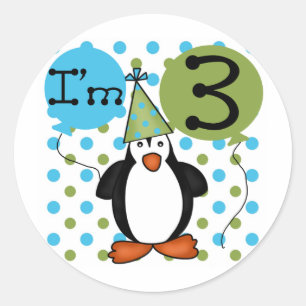 Sticker Rond 3ème Pingouin T-shirts et cadeaux d'anniversaire