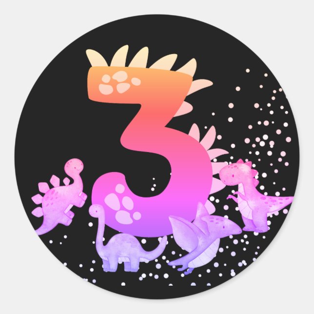 Sticker Rond 3rd Birthday. Dinosaur Design. My third birthday.  (Devant)