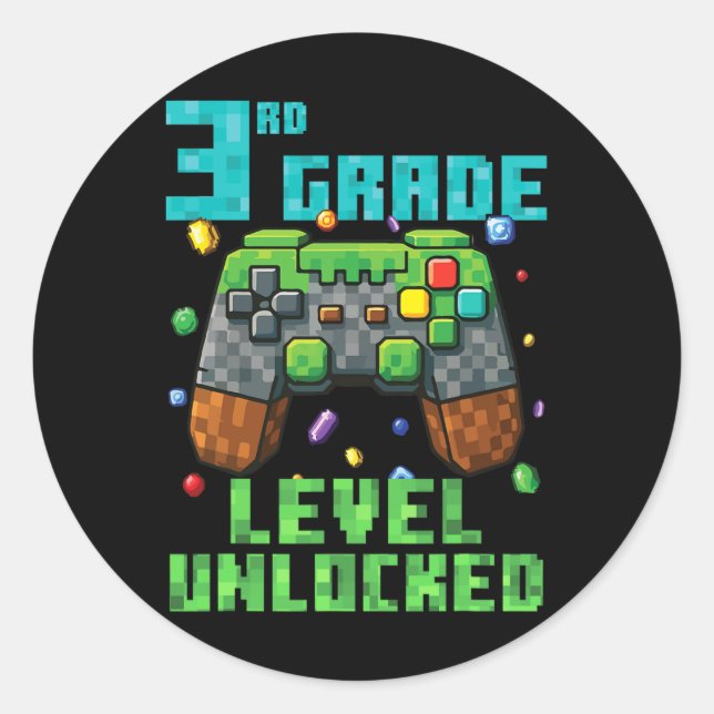 Sticker Rond 3rd Grade Level Unlocked Gamer Controller Back To  (Devant)