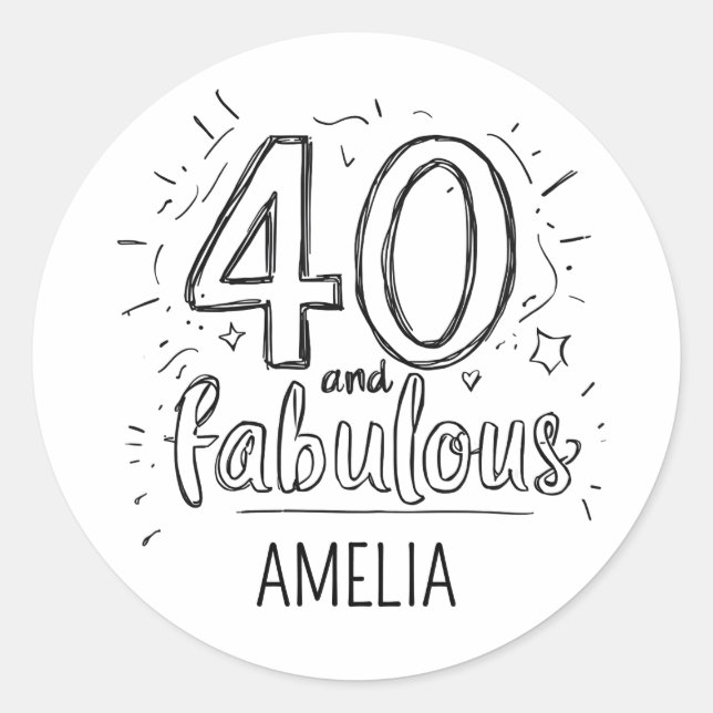 Sticker Rond 40 and Fabulous Doodle Happy Birthday  (Devant)