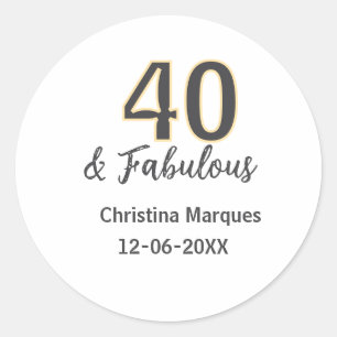 Sticker Rond 40 ans et magnifique calligraphie gris jaune d'ann