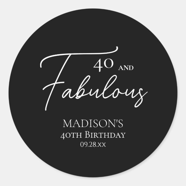 Sticker Rond 40 et fabuleux 40e anniversaire noir et blanc (Devant)