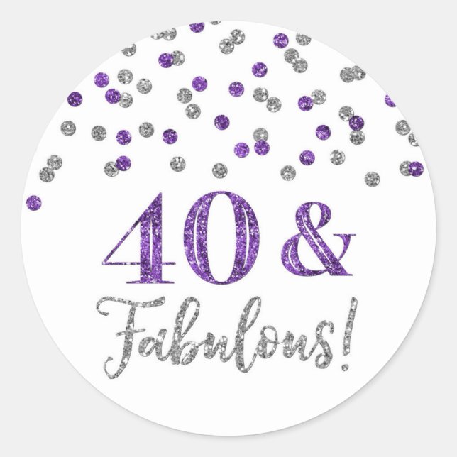 Sticker Rond 40 et fabuleux Confetti d'argent gris pourpre (Devant)