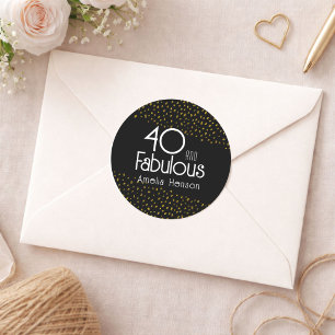 Sticker Rond 40 et Fabuleux Paillettes Dorées 40e Anniversaire