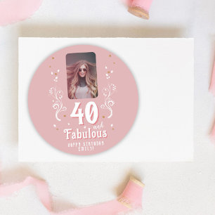 Sticker Rond 40 et Fabulous Foliage rose photo 40e anniversaire