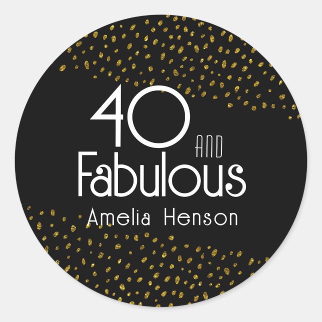 Sticker Rond 40 et Fabulous Gold Parties scintillant 40e annive (Devant)